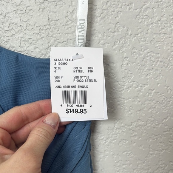 NWT David's Bridal Bridesmaid Dress Steel Blue One Strap Size Four - Picture 5 of 9